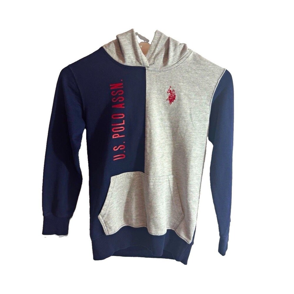U.S. Polo Assn. Boys M Gray/Blue/Red Colorblock Pullover Hoodie Logo Size 8